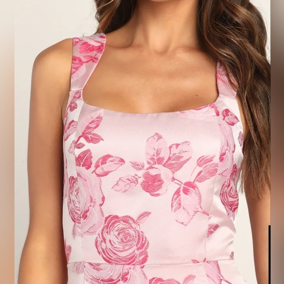 Lulus NWT Brighter Side Pink Floral Satin Dress. - Picture 3 of 15